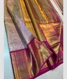 Lavender and Magenta kanchi pattu sarees with All over brocade design