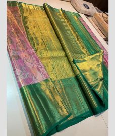 Baby Pink and Dark Green kanchi pattu sarees with All over brocade design