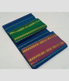 Blue and Green kanchi pattu sarees with All over Lines design