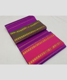 Magenta and Olive kanchi pattu sarees with All over Lines design