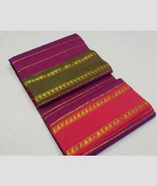 Burgundy and Pink kanchi pattu sarees with All over Lines design