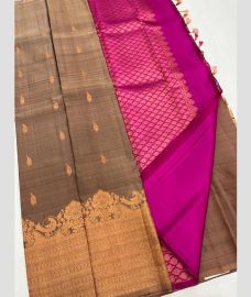Brown and Pink kanchi pattu sarees with Turning Border design