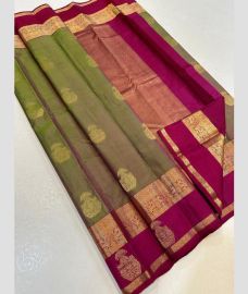 Leafy Green and Magenta kanchi pattu sarees with Kanchi Border design