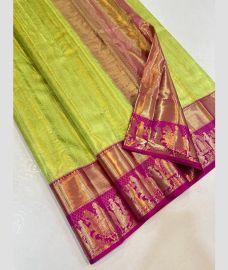 Emerald Green and Magenta kanchi pattu sarees with Koravai Border design