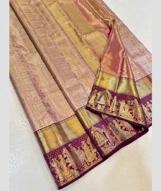 Cream and Magenta kanchi pattu sarees with Koravai Border design