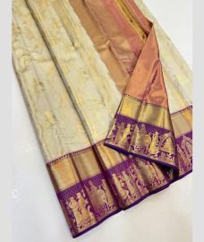 Half White and Purple kanchi pattu sarees with Koravai Border design