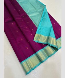 Magenta and Turquoise kanchi pattu sarees with Kanchi Border design