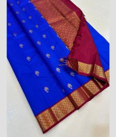 Royal Blue and Maroon kanchi pattu sarees with Kanchi Border design