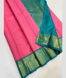 Pink and Turquoise kanchi pattu sarees with Kanchi Border design