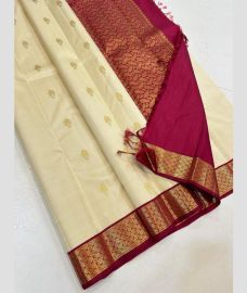 Cream and Crimson kanchi pattu sarees with Kanchi Border design