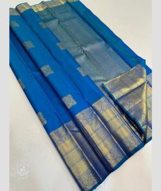 Blue and Golden kanchi pattu sarees with Kanchi Border design