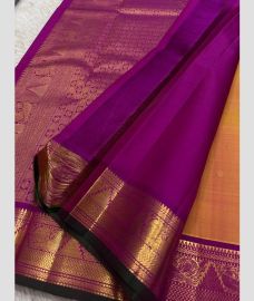 Magenta and Carrot Orange kanchi pattu sarees with Kanchi Border design