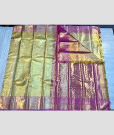 Golden and Neon Pink kanchi pattu sarees with All over Jari design