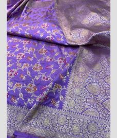 Lite Purple and Silver kanchi pattu sarees with All over Meenakari design
