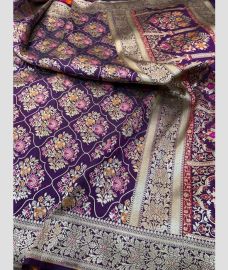 Plum Purple and Silver kanchi pattu sarees with All over Meenakari design