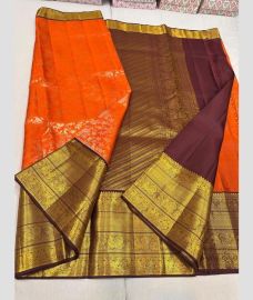 Orange and Maroon kanchi pattu sarees with Kuttu Border design