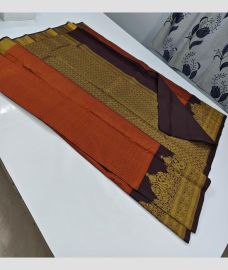Orange and Dark Chocolate kanchi pattu sarees with Turning Border design