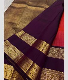 Plum Purple and Lite Golden kanchi pattu sarees with Kanchi Border design