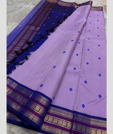 Lavender and Royal Blue kanchi pattu sarees with Kanchi Border design