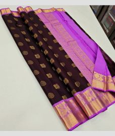Chocolate and Purple kanchi pattu sarees with Kuttu Border design