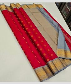 Red and Grey kanchi pattu sarees with Kuttu Border design