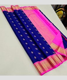 Royal Blue and Neon Pink kanchi pattu sarees with Kuttu Border design