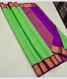 Spring Green and Purple kanchi pattu sarees with Kuttu Border design