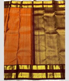 Orange and Maroon kanchi pattu sarees with All over Jari design