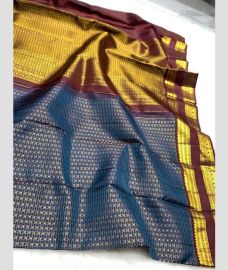 Blue and Maroon kanchi pattu sarees with All over Jari design