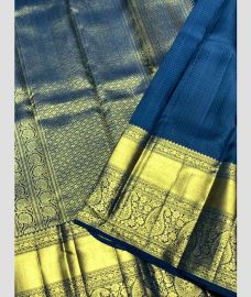 Blue Ivy and Golden kanchi pattu sarees with All over Jari design