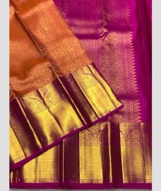 Pink and Orange kanchi pattu sarees with All over Jari design