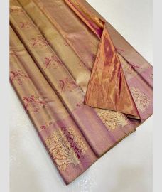 Golden and Baby Pink kanchi pattu sarees with All over Jari design