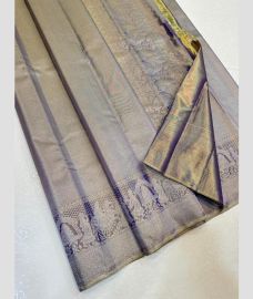Grey and Golden kanchi pattu sarees with All over Jari design