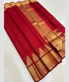 Crimson and Golden kanchi pattu sarees with Temple Border design