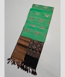 Aquamarine and Black kanchi pattu sarees with All over Buttas design