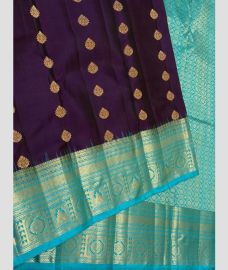 Plum Purple and Cyan kanchi pattu sarees with Kanchi Border design