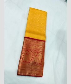 Yellow and Red kanchi pattu sarees with All over design