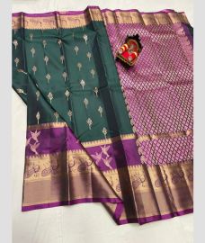 dark green colour kanchi pattu sarees with All over design