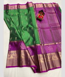green and purple colour kanchi pattu sarees with All over design