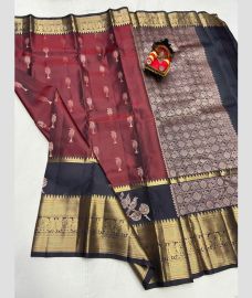 magenta and brown colour kanchi pattu sarees with All over design