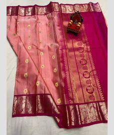 purple and magenta colour kanchi pattu sarees with All over Buttas design