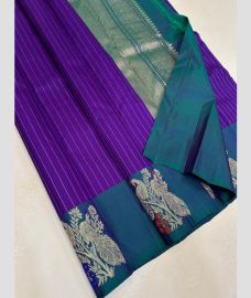 violet colour kanchi pattu sarees with All over Lines design