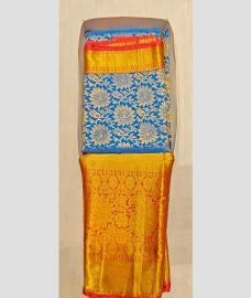 brown and blue colour kanchi pattu sarees with All over design