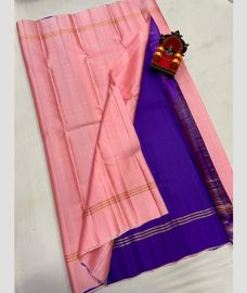 pink and blue colour kanchi pattu sarees with Plain design
