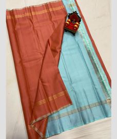brown and blue colour kanchi pattu sarees with Plain design