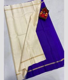gray and blue colour kanchi pattu sarees with Plain design