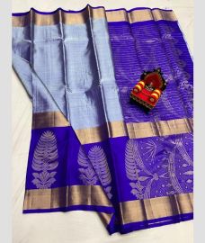 light blue and blue colour kanchi pattu sarees with All over Checks design