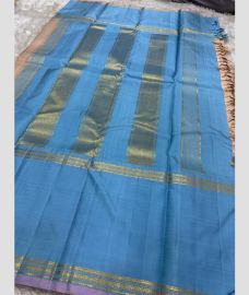 blue colour kanchi pattu sarees with All over Checks design