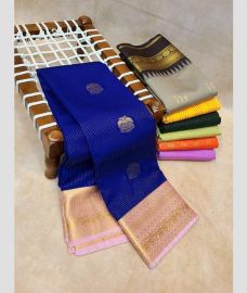 navy blue colour kanchi pattu sarees with All over Buttas design
