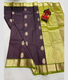 deep purple colour kanchi pattu sarees with All over Buttas design